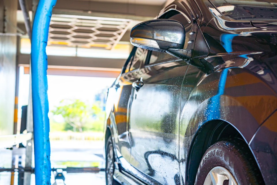 Car being washed at an automatic car wash