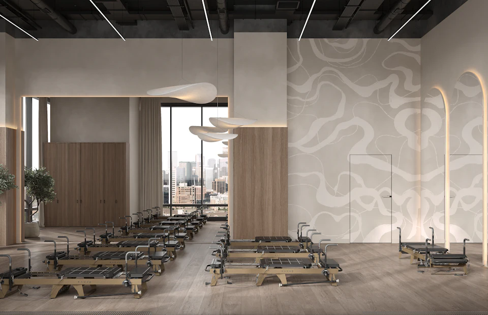Modern pilates studio with reformer machines and elegant design